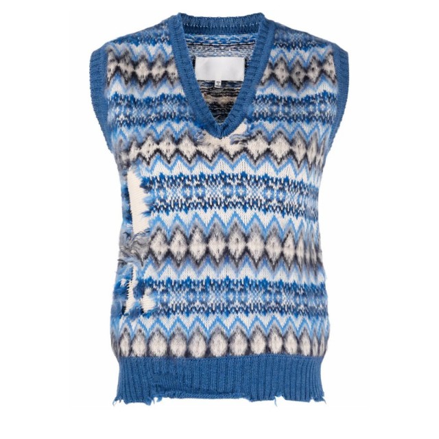 【Maison Margiela】時尚個性藍圖騰針織背心(藍)
