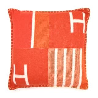 【Hermes 愛馬仕】Avalon Vibration 緹花織羊毛與喀什米爾混紡抱枕(50cm/陶土)