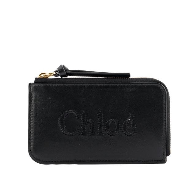 【Chloe’ 蔻依】Chloe Sense Logo 浮印小牛皮拉鍊卡片/零錢包(黑色)