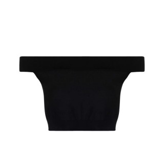 【Alexander McQueen】時尚性感一字領造型短版上衣(黑)