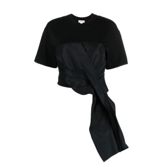 【Alexander McQueen】時尚個性拼接造型短袖上衣(黑)