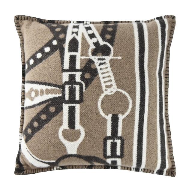 【Hermes 愛馬仕】Tralala 緹花織羊毛與喀什米爾混紡抱枕(50cm/大象灰)
