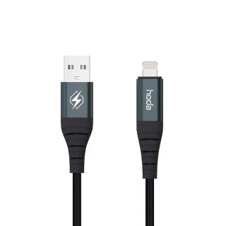 【hoda】USB-A to Lightning W3 尼龍編織 2.4A快速充電傳輸線 100cm(黑色)