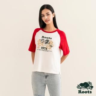 【Roots】Roots女裝-#Roots50系列 手繪海狸有機棉寬版短袖T恤(紅色)