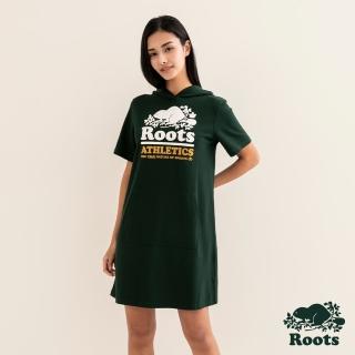 【Roots】Roots女裝-#Roots50系列 海狸LOGO有機棉修身連帽洋裝(深綠色)