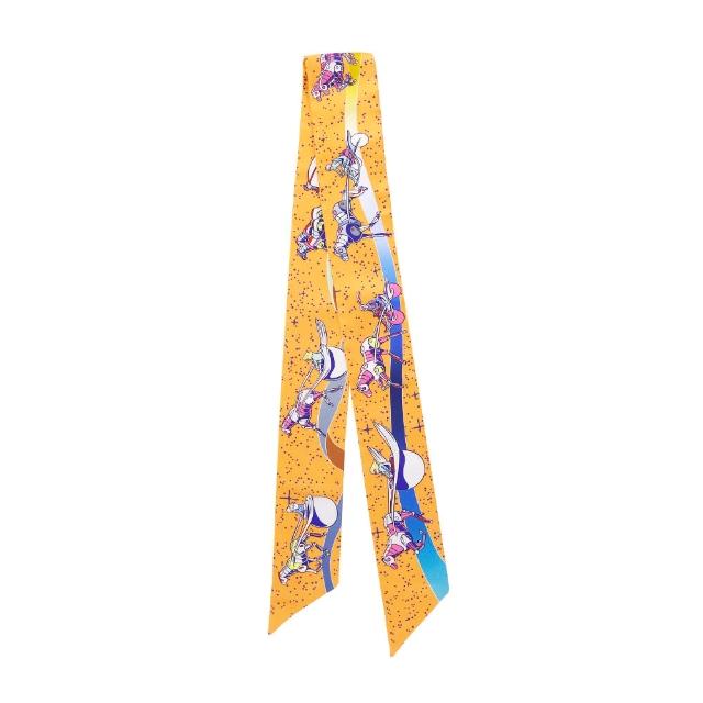【Hermes 愛馬仕】Space Derby Twilly 絲巾(橘/黃/藍)