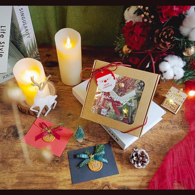 【KIRA與花花藝】Best麋鹿香氛蠟燭 交換禮物盒(附乾燥花束、LED燈、酒巧克力二入/聖誕禮物/聖誕節)