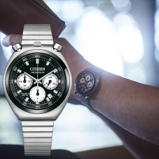 【CITIZEN 星辰】Tsunokurono 50周年紀念 熊貓三眼計時手錶 送行動電源(AN3660-81E)