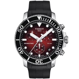 【TISSOT 天梭】官方授權 水鬼 Seastar 1000 海洋之星300米潛水石英計時手錶-紅/45.5mm(T1204171742100)