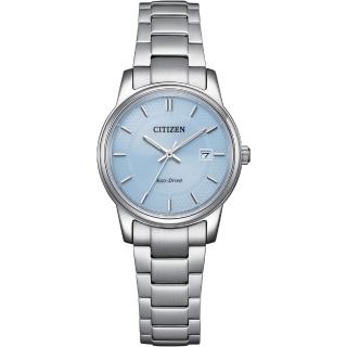 【CITIZEN 星辰】PAIR系列 三針 光動能簡約手錶-冰川藍 27.5mm(EW2318-73L)
