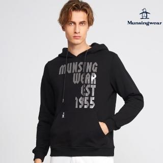 【Munsingwear】企鵝牌 男款黑色印花長袖帽T-SHIRT MGSL2807