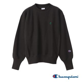 【Champion】官方直營-經典款純棉素色刺繡LOGO大學T-女(黑色)