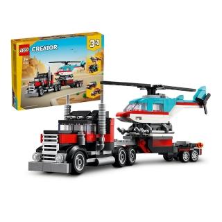 【LEGO 樂高】創意百變系列3合1 31146 平板卡車和直升機(交通工具 三種組裝方式)