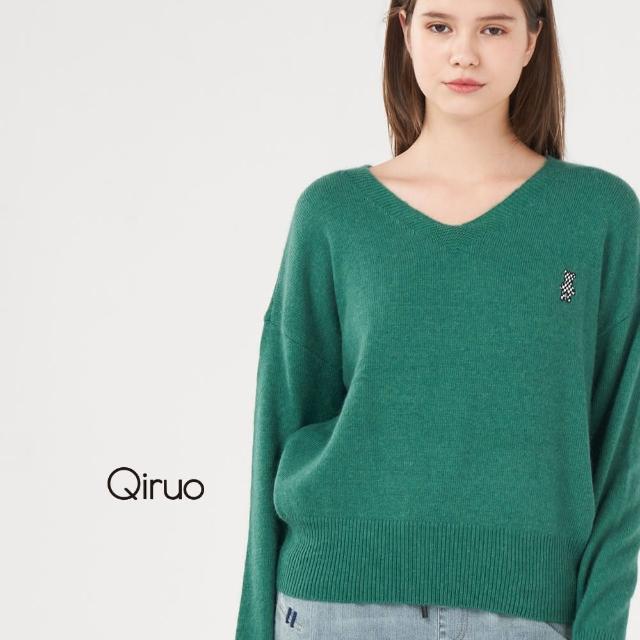 【Qiruo 奇若名品】專櫃綠色小羊毛上衣2001AA-70 保暖V領款(舒適V領造型-共四)
