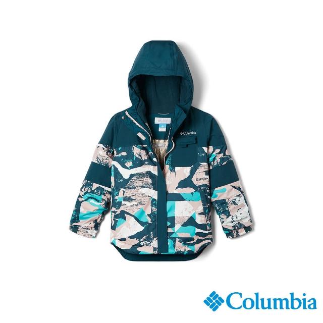 【Columbia 哥倫比亞】女童-Mighty Mogul金鋁點極暖連帽外套-幾何印花(USB26010NY/HF)