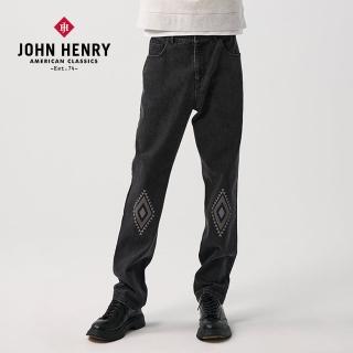 【JOHN HENRY】圖騰水洗牛仔褲-黑