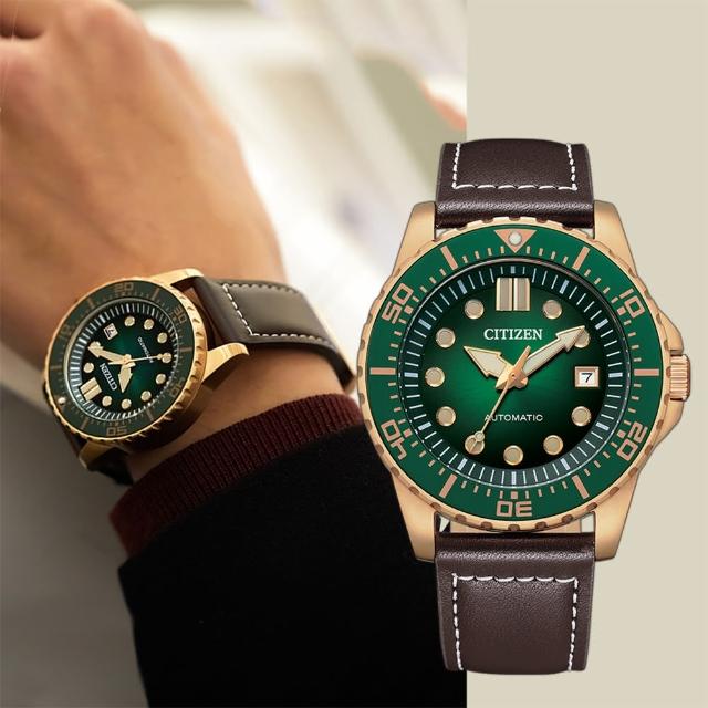 【CITIZEN 星辰】綠水鬼風格皮帶機械錶  女王節(NJ0173-18X)