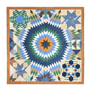 【Hermes 愛馬仕】American Quilts 140 cm手工捲邊喀什米爾與真絲混紡方巾(米黃/棕)