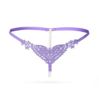 【BoBo 女人香】愛心 刺繡珍珠按摩開檔情趣內褲/性感情趣內衣睡衣(紫)