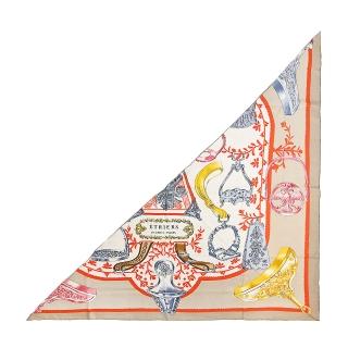 【Hermes 愛馬仕】Etriers Remix 喀什米爾與真絲混紡三角巾(米/自然/南瓜)