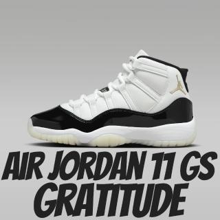 【NIKE 耐吉】休閒鞋 Air Jordan 11 Gratitude GS 黑白金 女鞋 大童 378038-170