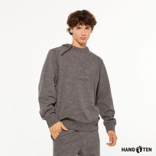【Hang Ten】男裝-恆溫多功能-抗菌除臭刷毛保暖拉克蘭袖彈性連帽上衣(花紗黑灰)