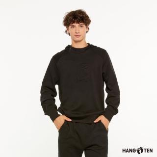 【Hang Ten】男裝-恆溫多功能-抗菌除臭刷毛保暖拉克蘭袖彈性連帽上衣(黑)