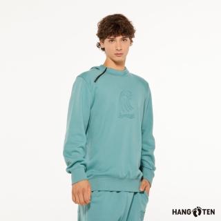 【Hang Ten】男裝-恆溫多功能-抗菌除臭刷毛保暖拉克蘭袖彈性連帽上衣(綠)