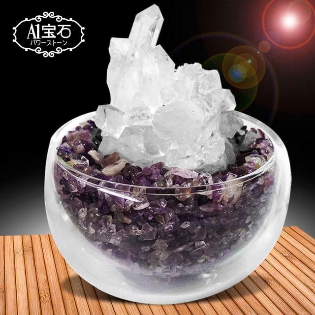 【A1寶石】招財轉運白水晶簇-紫水晶聚寶盆