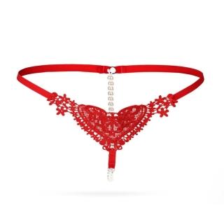 【BoBo女人香】愛心 刺繡珍珠按摩開檔情趣內褲/性感情趣內衣睡衣(紅)