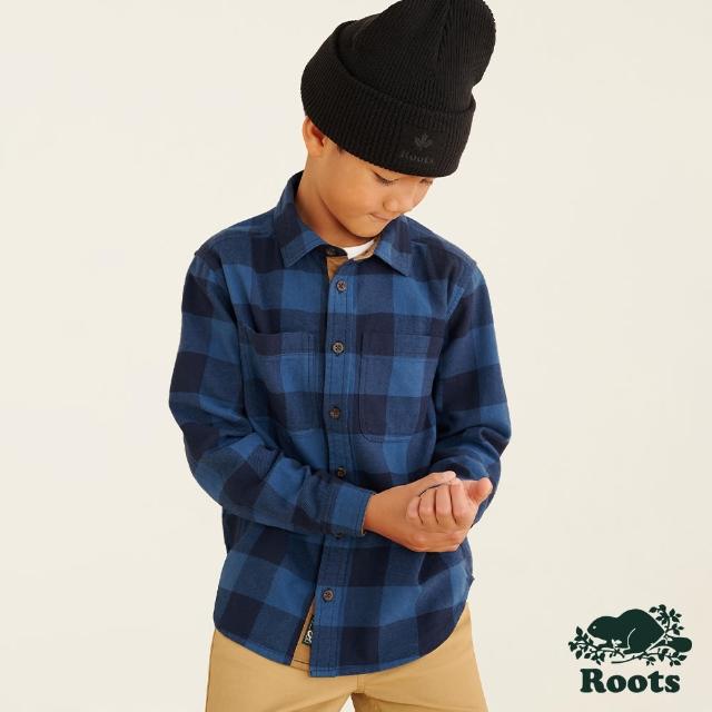 【Roots】Roots大童-率性生活系列 法蘭絨格紋長袖襯衫(藍色)