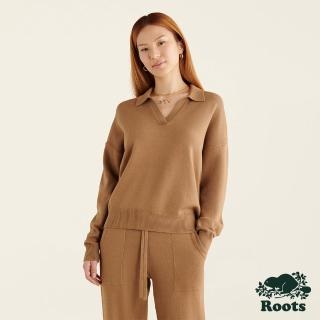 【Roots】Roots女裝-率性生活系列 POLO領毛衣(焦糖棕)