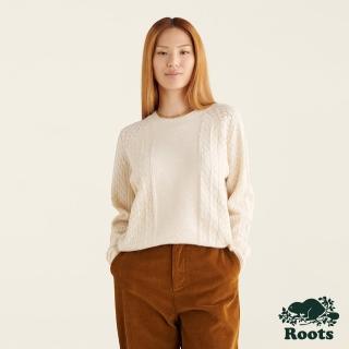 【Roots】Roots女裝-率性生活系列 編織圖案薄針織毛衣(米白色)