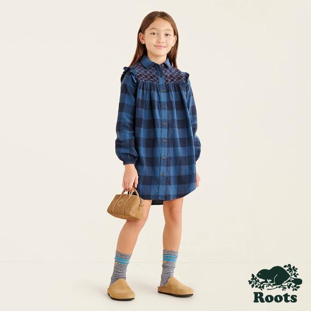 【Roots】Roots大童-率性生活系列 法蘭絨格紋長袖襯衫洋裝(藍色)
