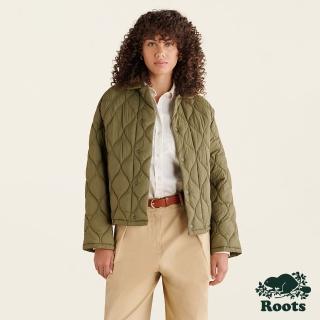 【Roots】Roots女裝-率性生活系列 波浪絎縫鋪棉襯衫外套(綠色)
