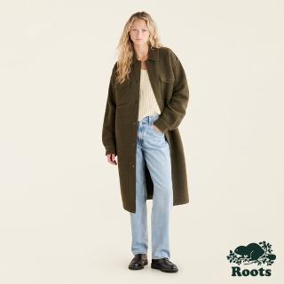 【Roots】Roots女裝-率性生活系列 羊毛長版襯衫外套(綠色)