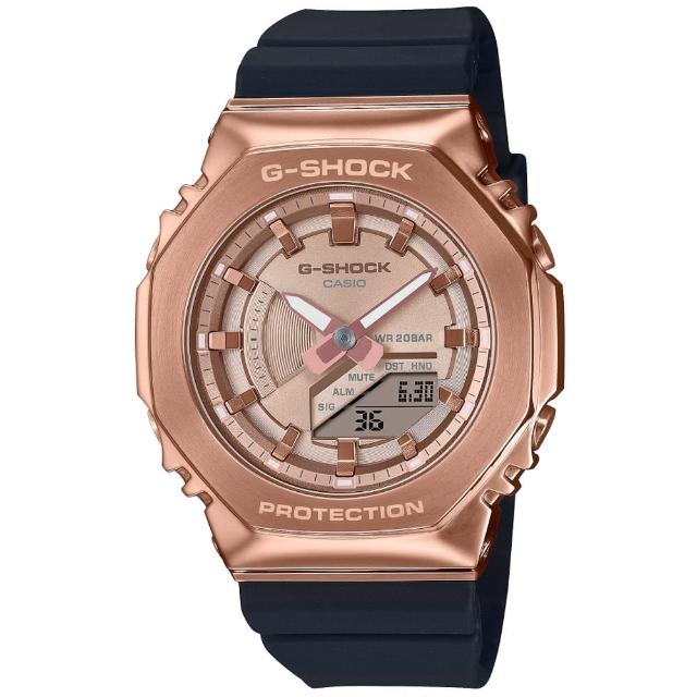 【CASIO 卡西歐】G-SHOCK WOMEN 農家橡樹 時尚金屬八角雙顯腕錶 禮物推薦 畢業禮物(GM-S2100PG-1A4)