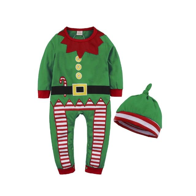 【Baby 童衣】聖誕節造型連身衣 綠精靈寶寶爬服 贈寶寶帽子 88614(聖誕服)