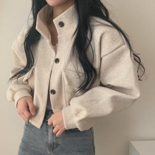 【D.studio】韓版復古法式寬鬆百搭短版外套(上衣 女裝 衣服 外套 長袖上衣 J301)