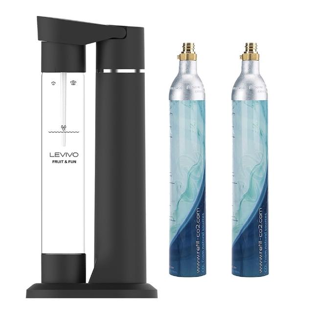 【Levivo】氣泡水機組 含氣瓶 X 2入 + 水瓶 X 1入-黑色