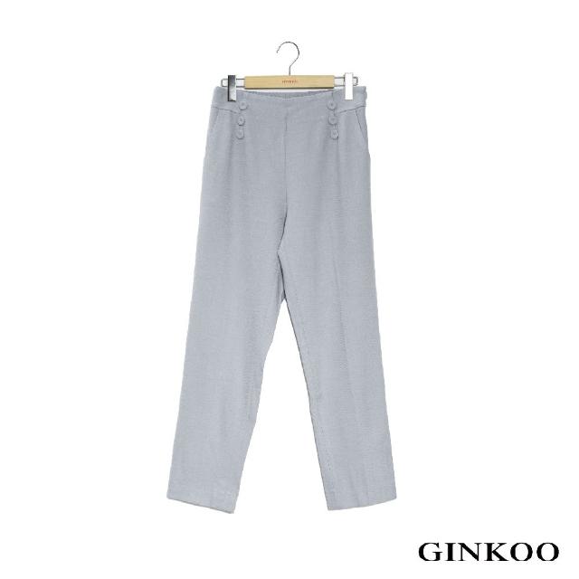 【GINKOO 俊克】雙排包釦後鬆緊長褲