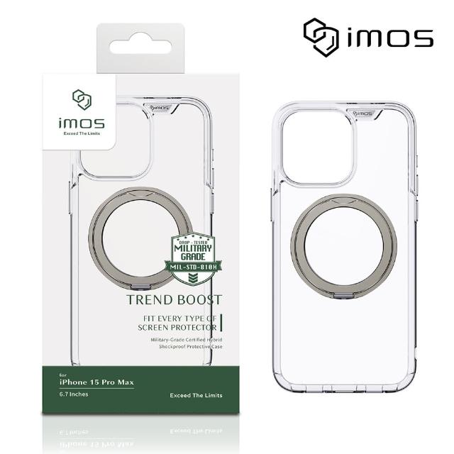 【iMos】iPhone 15 Pro Max 6.7吋 磁吸支架軍規防震保護殼(透明)