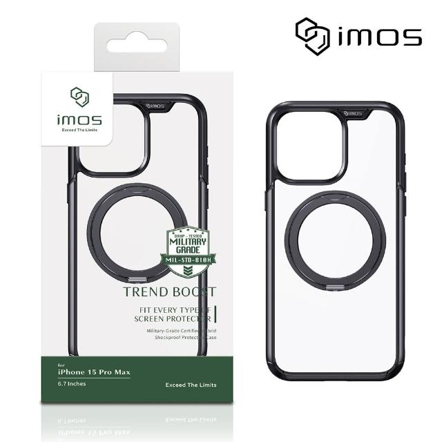 【iMos】iPhone 15 Pro Max 6.7吋 磁吸支架軍規防震保護殼(潮流黑)