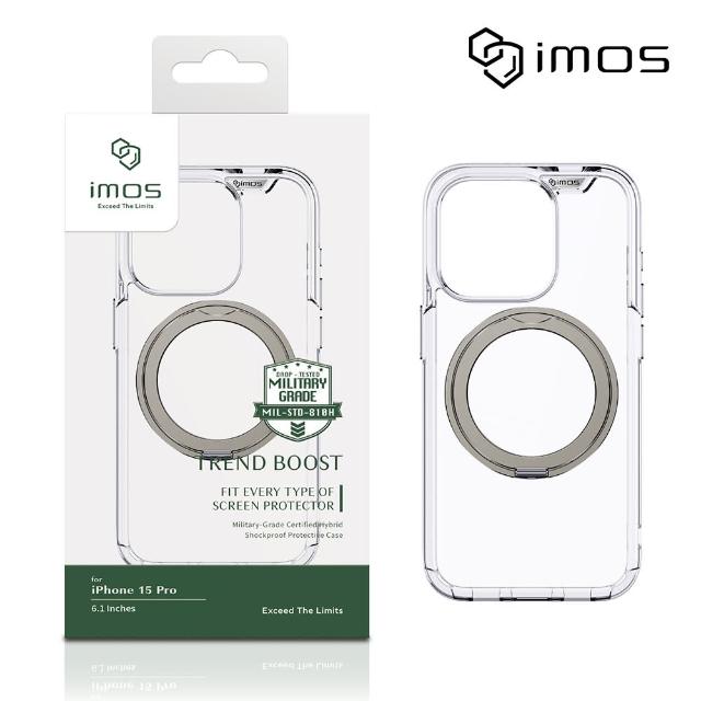 【iMos】iPhone 15 Pro 6.1吋 磁吸支架軍規防震保護殼(透明)