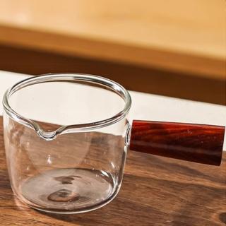 【樂邁家居】天然紅壇木柄 玻璃量杯 110ml(咖啡蜂蜜/輕薄透亮/質感家居)