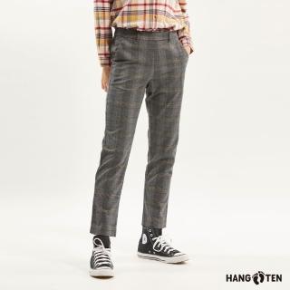 【Hang Ten】女裝-TAPERED FIT仿毛料鬆緊腰頭休閑長褲(格紋灰)