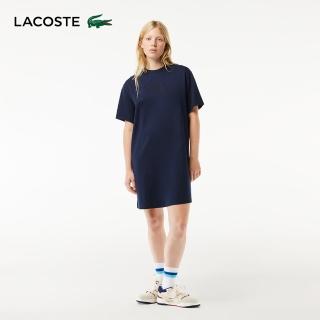 【LACOSTE】女裝-寬版刺繡棉質短袖連身裙(海軍藍)
