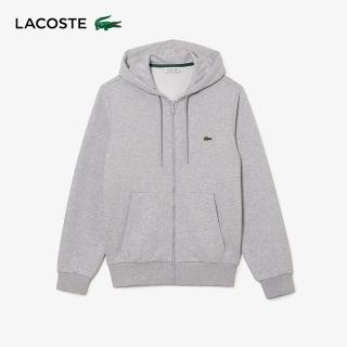 【LACOSTE】男裝-有機棉拉鍊連帽外套(灰色)