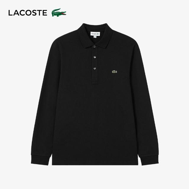 【LACOSTE】男裝-經典修身長袖Polo衫(黑色)