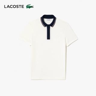 【LACOSTE】男裝-裝飾領邊網眼短袖Polo衫(白色)